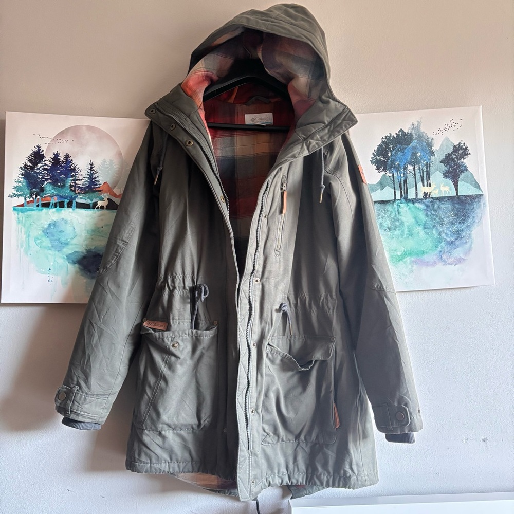 Columbia Flannel lined Olive Green Jacket Women’s Medium